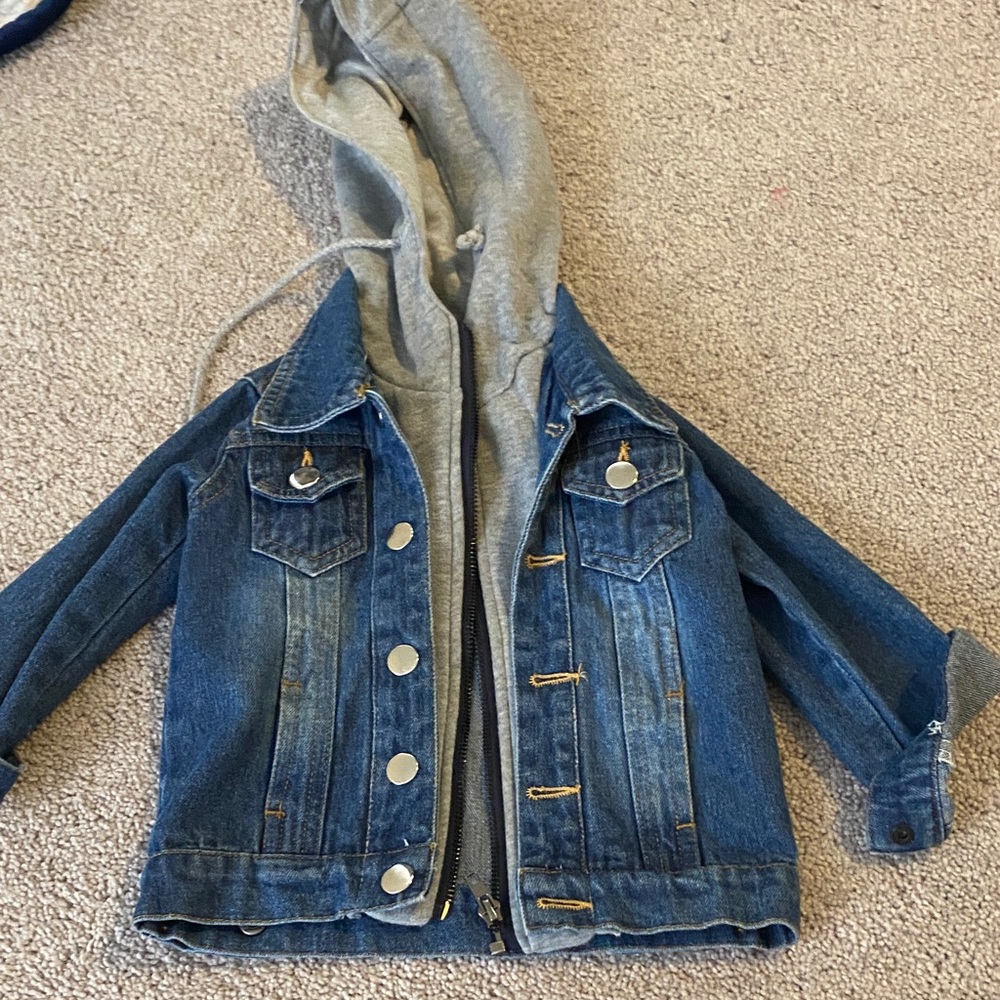 Kids Denim Jacket with Gray Hoodie